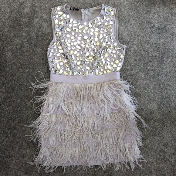 BEBE fringy feather beaded mesh mini cocktail dress size 4 - Picture 5 of 16
